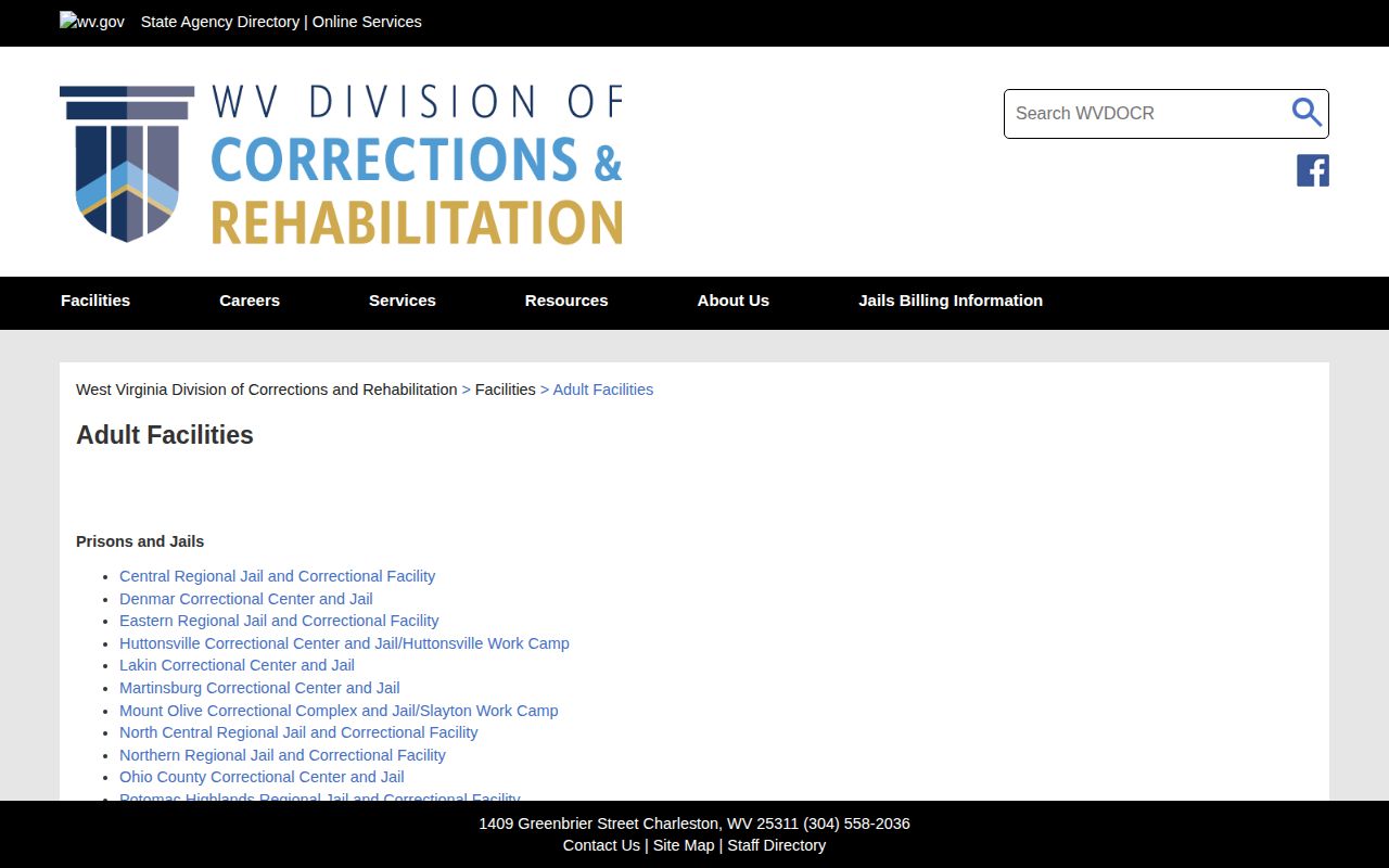 North Central Regional Jail Ritchie County release facility directory