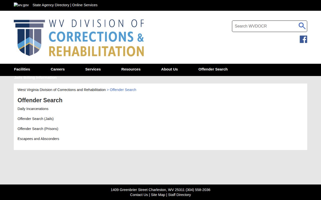 WVDCR Ritchie County released inmate offender search hub