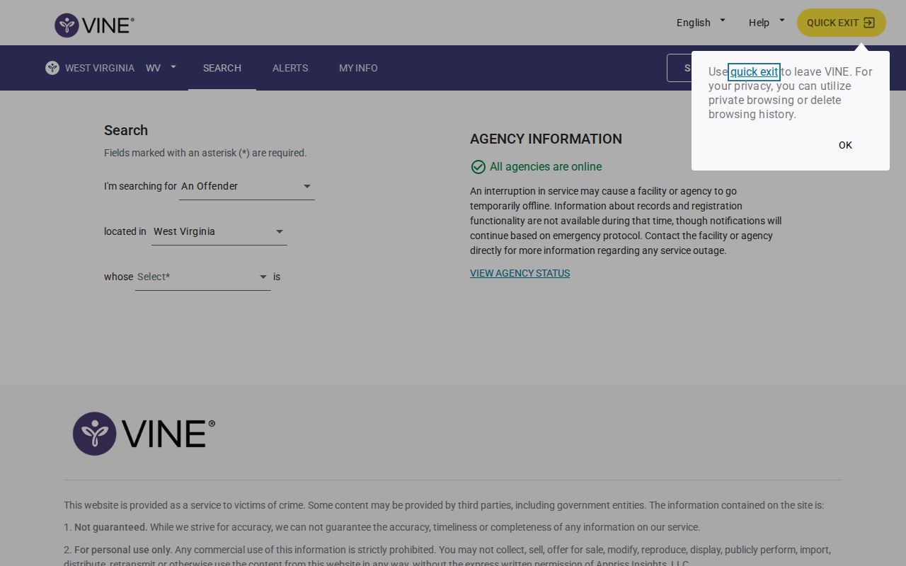 Ritchie County VINELink release notification search entry